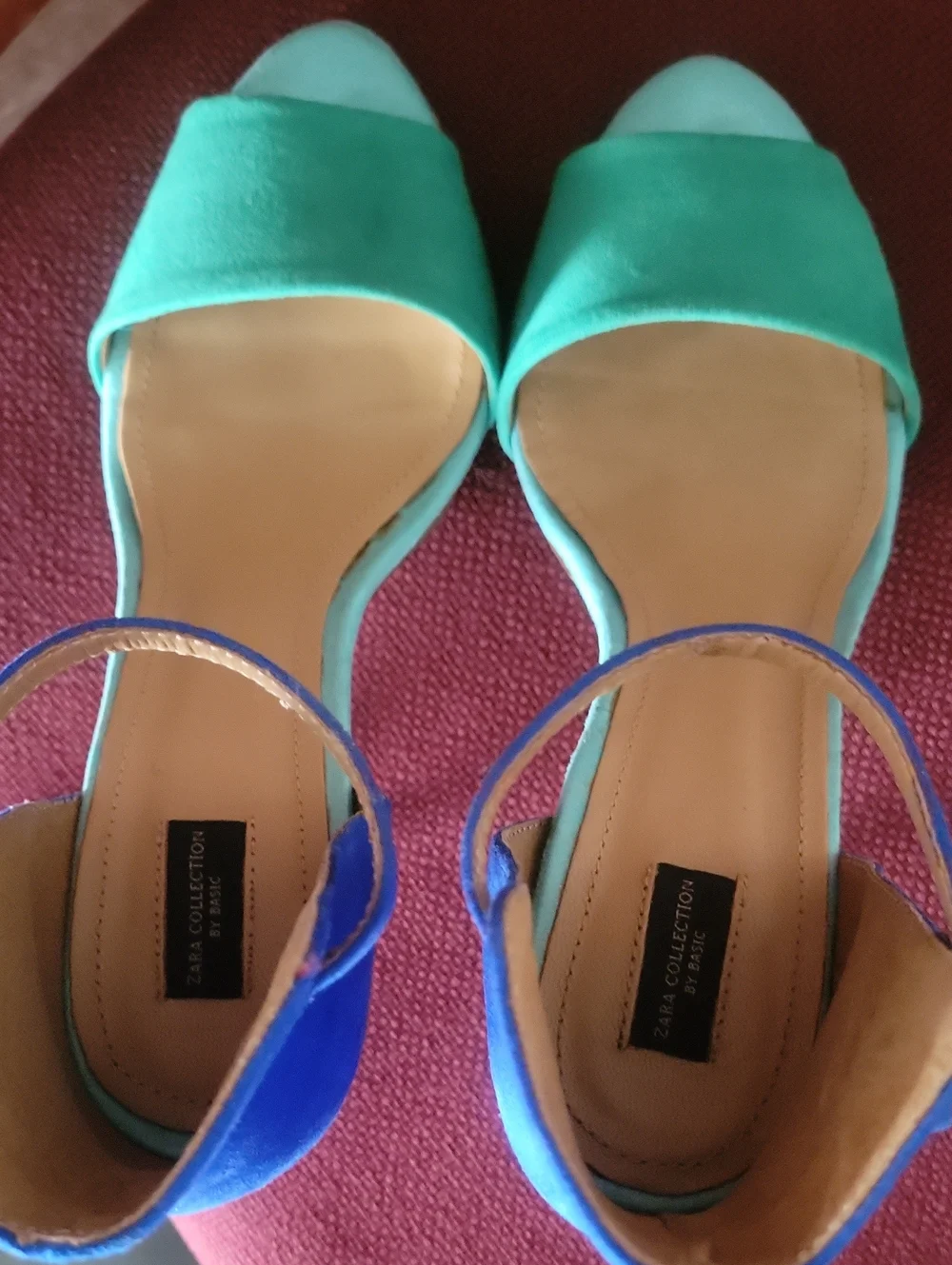 NEW Zara Colorblock Suede Ankle Strap Stiletto High Heels Sandals Blue  37 6.5